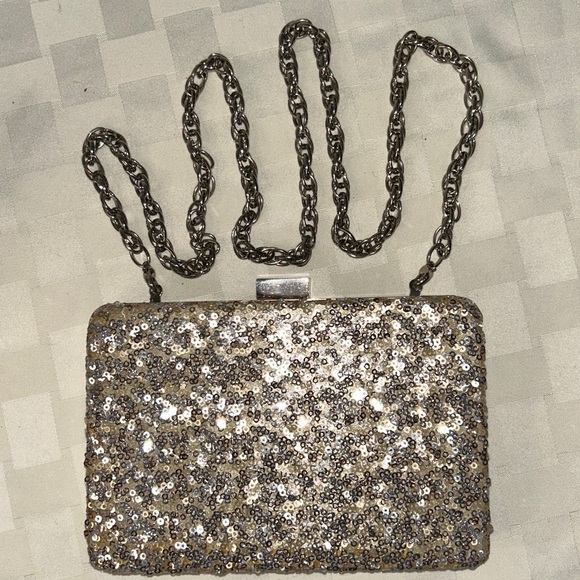 White House Black Market metallic gold heels and Sequined Clutch - Picture 7 of 13